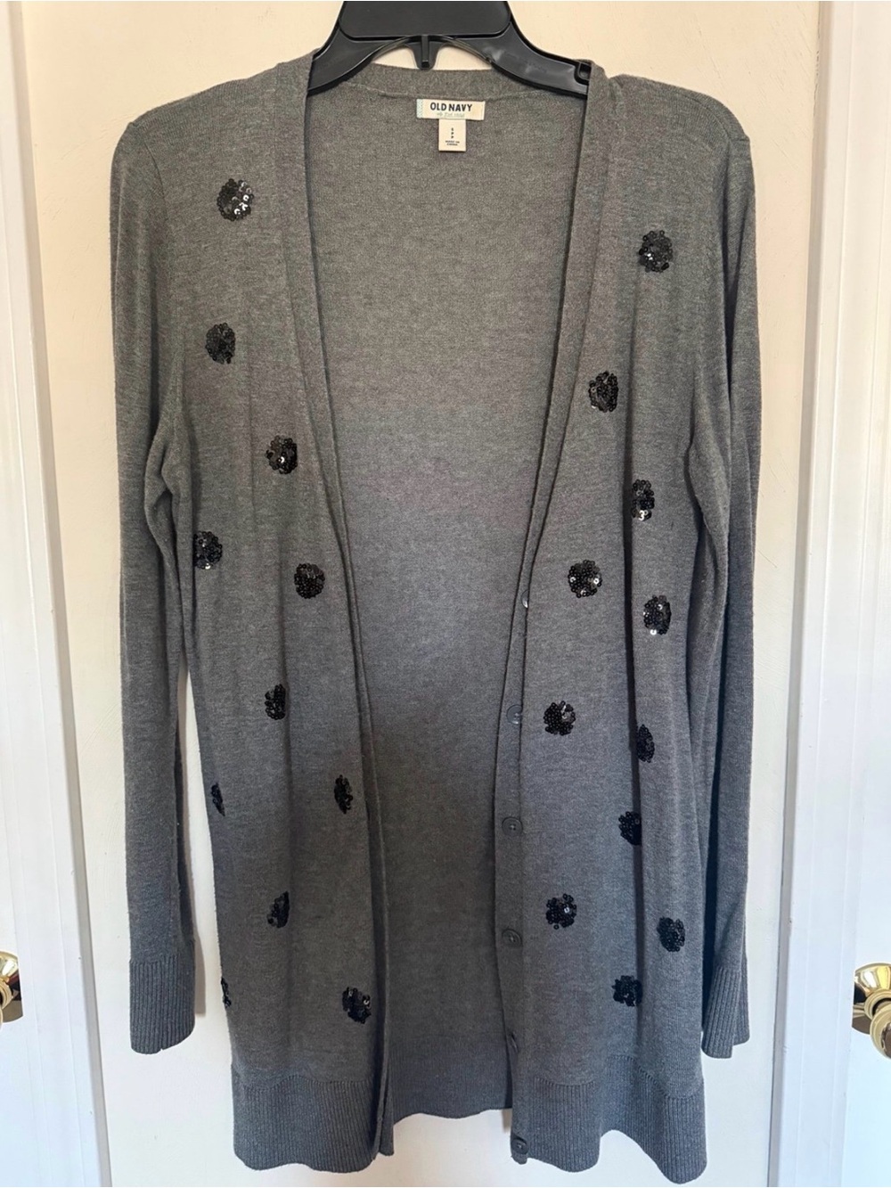 Old Navy Gray Cardigan with Black Sequin Accents